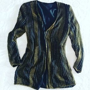 Vintage Black And Gold Beaded Blazer